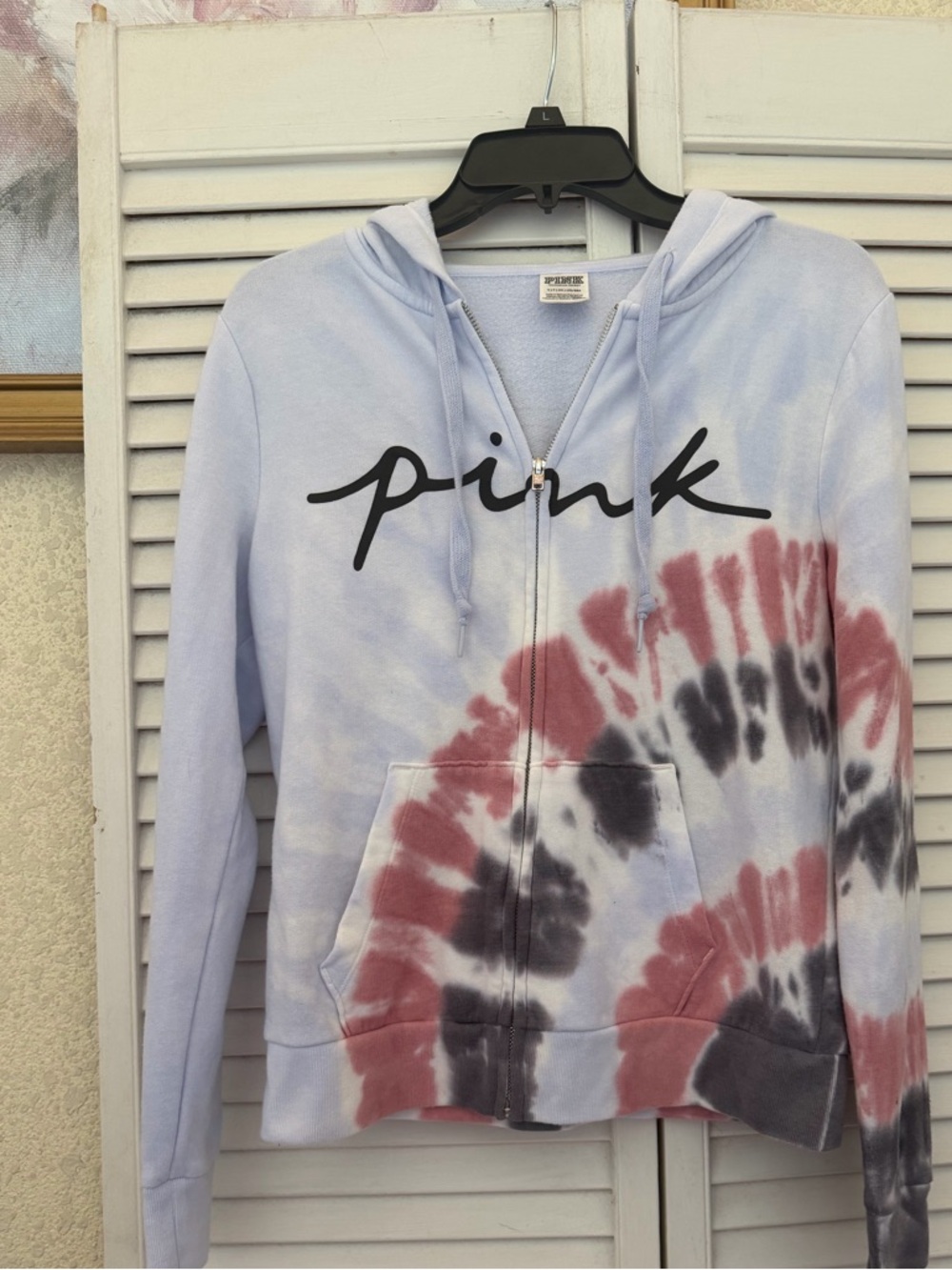 PINK Victoria's Secret Light Blue Tie-Dye Zip Hoodie perfect for summer